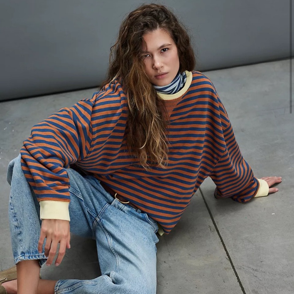 Free People Striped Crewneck